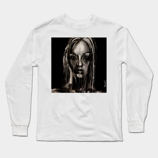 Female Fighter posing in  portrait painted with drip style Long Sleeve T-Shirt